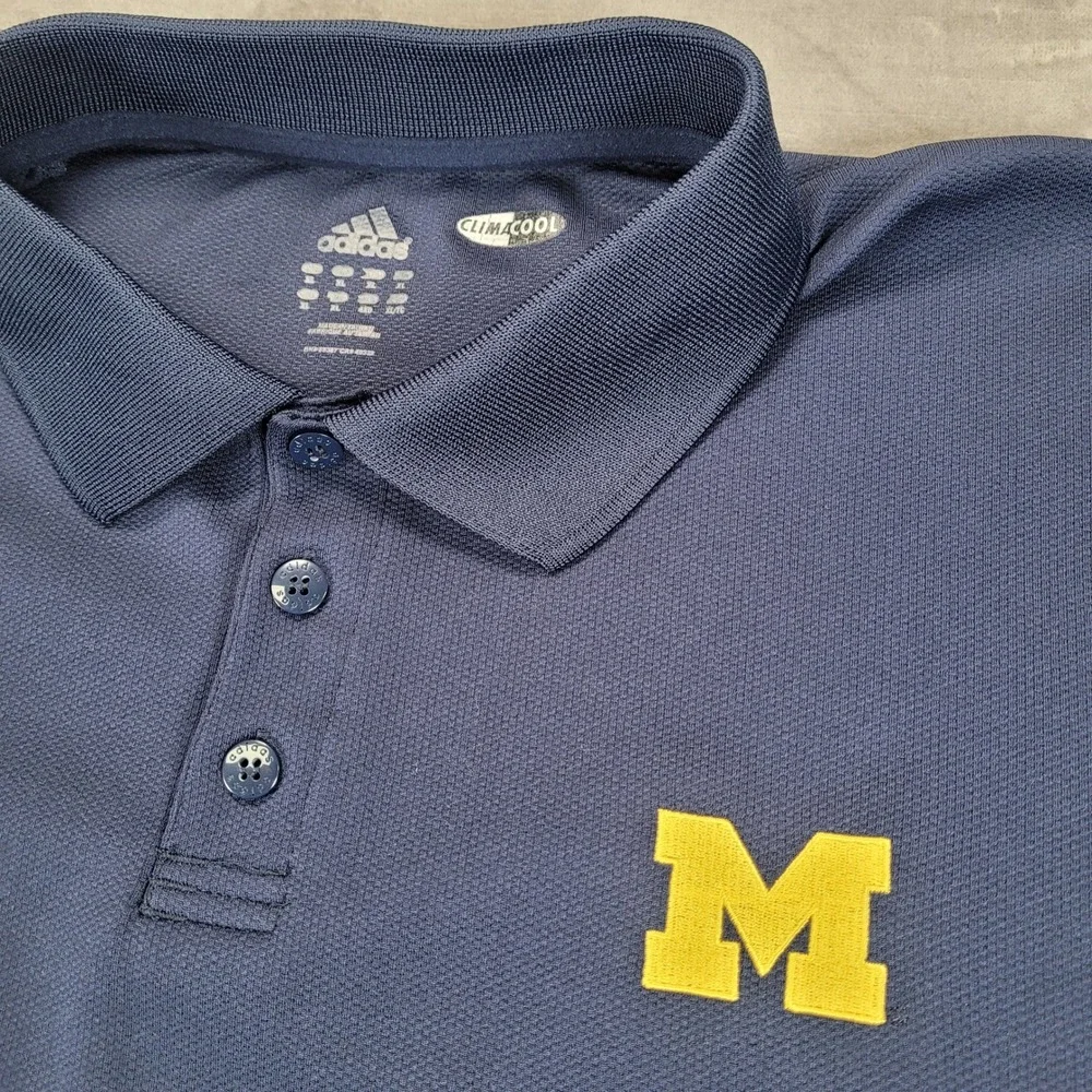 Adidas Michigan Wolverines Mens XL Navy Blue ClimaCool Polo Shirt Short‎ Sleeve